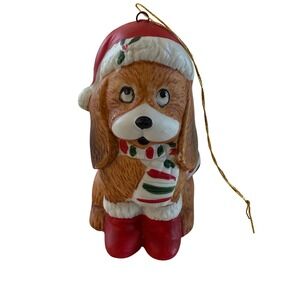 House of Lloyd Vintage 1988 Ceramic Basset Hound Dog Ornament Santa Hat